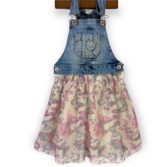 Jordache Overall Dress Denim Butterfly Print - Picture 1 of 4